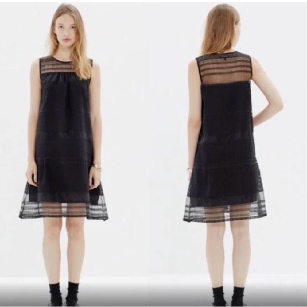 Madewell Black Dusk Sheer Dress Embroidered Silhouette Organza Lined Shift Sz 6